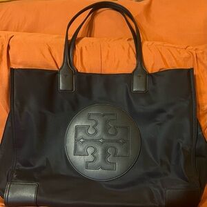 Tory Burch Black Nylon Tote with Embossed Logo